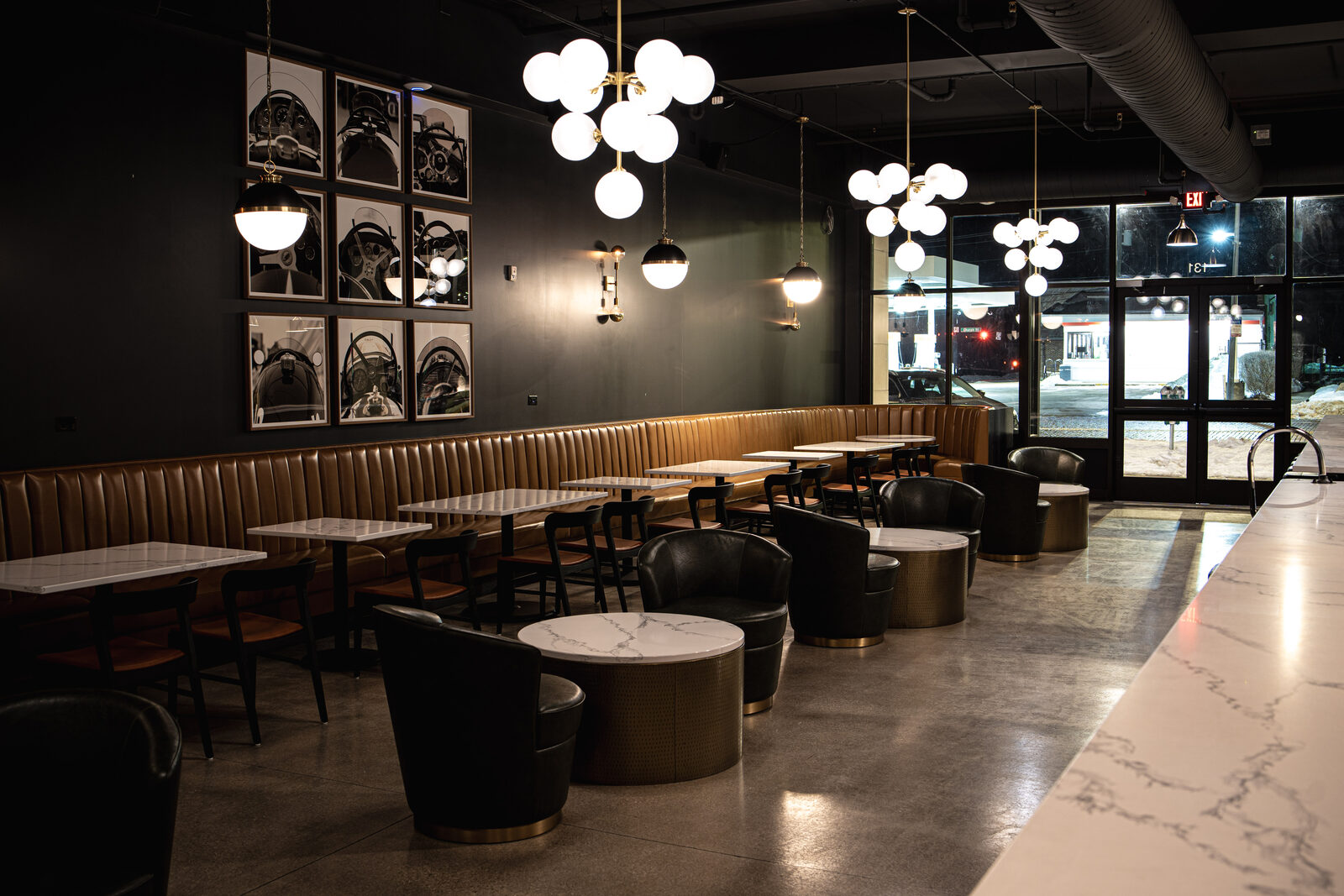 Lounge seating and lighting at Bourbon Lounge