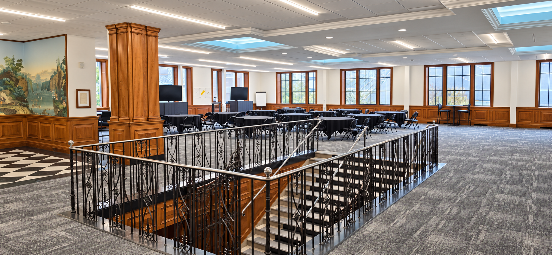 First Financial Bank event space overlooking the restored stair opening